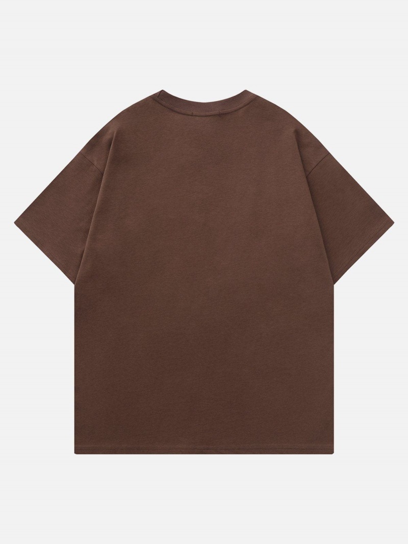 T Shirts Aelfric Eden Earth Letter Foam Printing Tee Marron | MOA-47680849